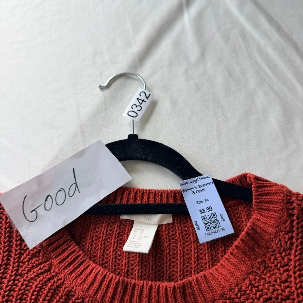 H&M Womens Burnt Orange Shaker Knit Crewneck Sweater Size XS Rust 03089822